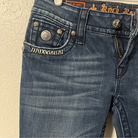 Rock Revival Jen Boot Jeans Sz 29 Faux Leather Embroidered Back Flap Pockets EUC - Picture 3 of 15